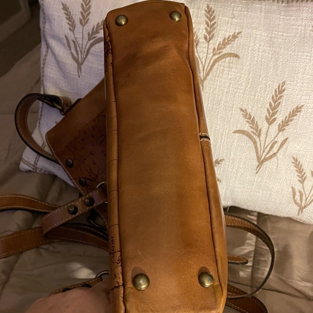 Patricia Nash Map Brown Leather Tote Bag with Handles and Long Strap - Picture 5 of 9